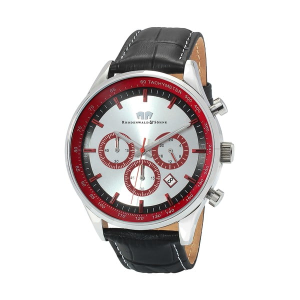 Černé pánské hodinky z pravé kůže s červeným ciferníkem Rhodenwald & Söhne Eastwood