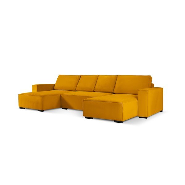 Žlutá manšestrová rozkládací pohovka do "U" Mazzini Sofas Azalea-image-2