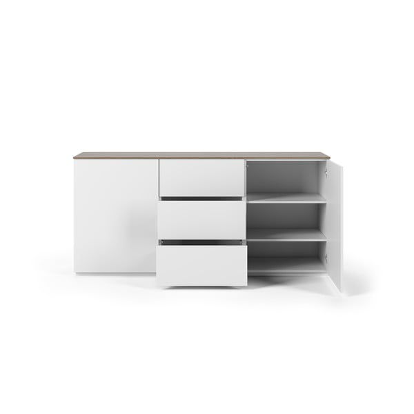 Bílá komoda s deskou v dekoru ořechového dřeva se 3 šuplíky a 2 dveřmi TemaHome Join-image-2