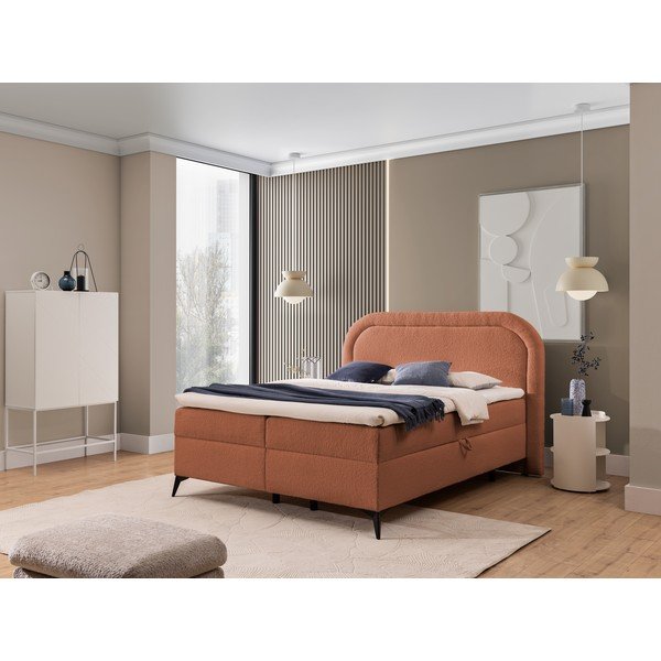 Oranžová boxspring postel s úložným prostorem 140x200 cm Ornes – Ropez-image-1