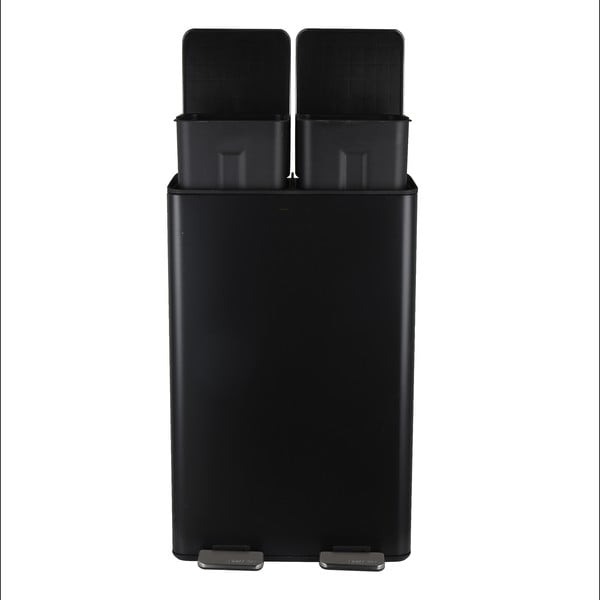 Matně černý ocelový odpadkový koš 2x30 l na tříděný odpad/nášlapný   Aliya – Spirella-image-2