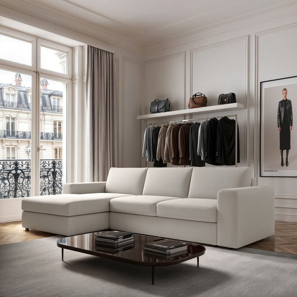 Krémová rohová pohovka (levý roh/s lenoškou) Baga – Rodier-image-1