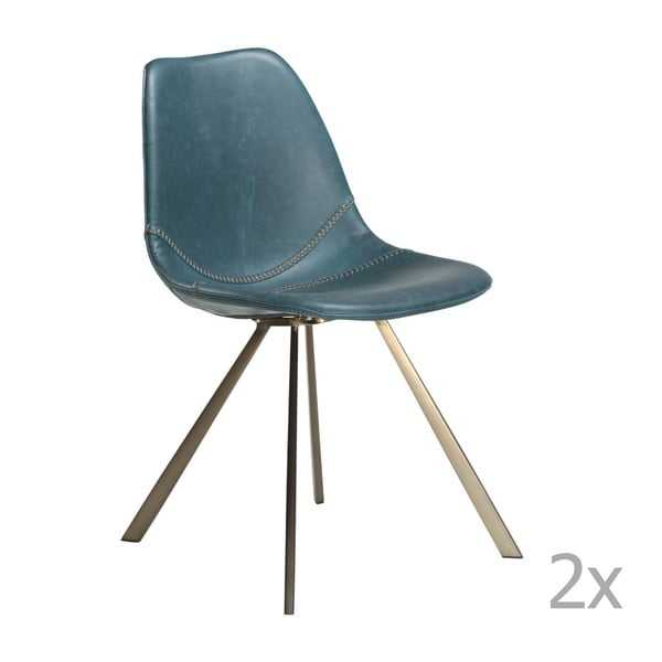 Sada 2 modrých jídelních židlí s podnožím ve zlaté barvě DAN– FORM Pitch