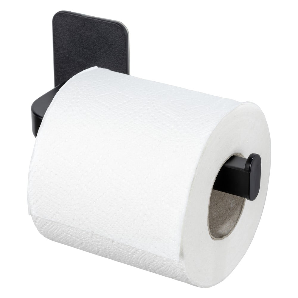Černý plastový držák na toaletní papír bez vrtání Parma – Allstar