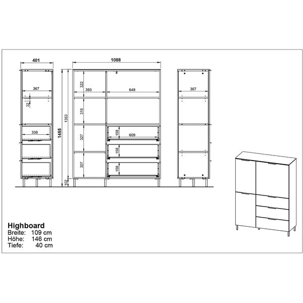 Šedobéžová vysoká komoda v dekoru ořechu 109x146 cm California - Germania-image-3