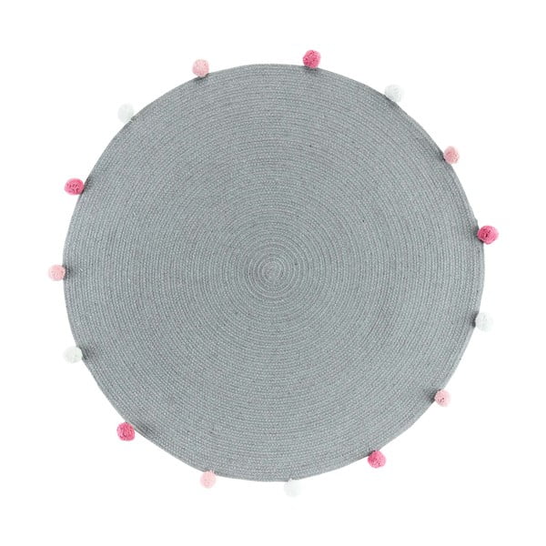 Světle šedý kulatý koberec ø 90 cm Pompomparty – douceur d'intérieur