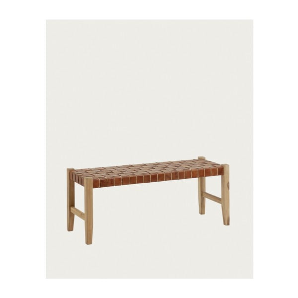 Koňakově hnědá/v přírodní barvě kožená lavice Calixta – Kave Home-image-3