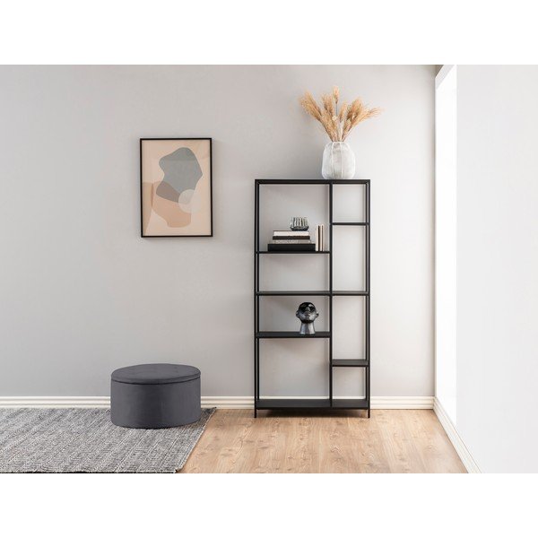 Šedý sametový puf Actona Retina, ⌀ 60 cm-image-1
