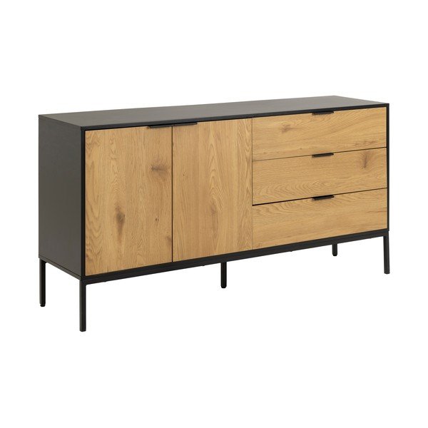 Nízká komoda v dekoru dubu v černo-přírodní barvě 160x80 cm Seaford – Actona-image-2