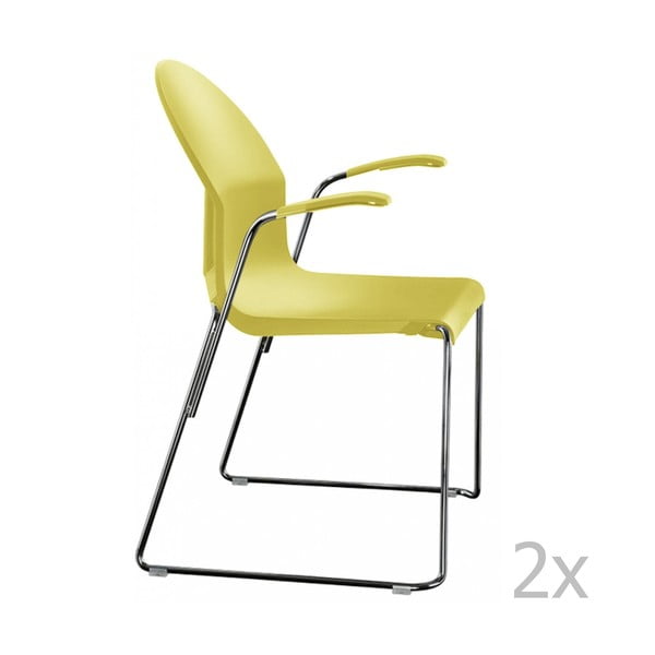 Sada 2 žlutých jídelních židlí s područkami Magis Aida