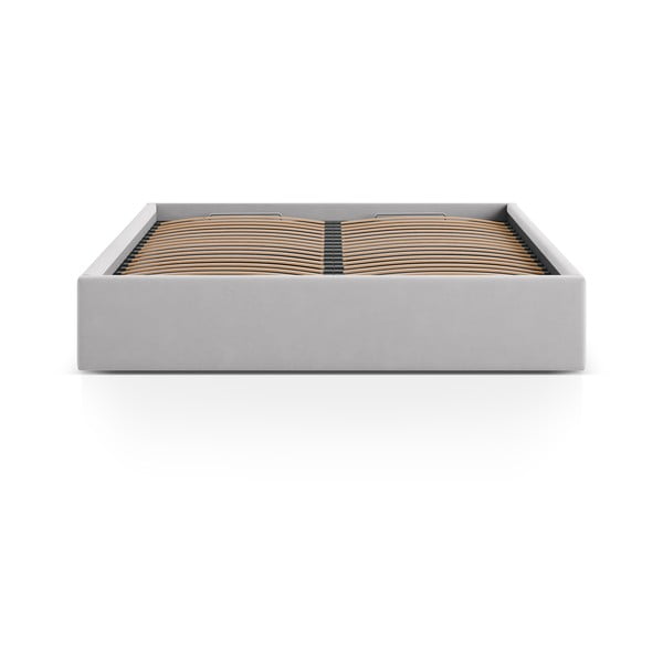 Světle šedá čalouněná dvoulůžková postel s úložným prostorem/bez čela s roštem 180x200 cm Susan – Micadoni -image-2