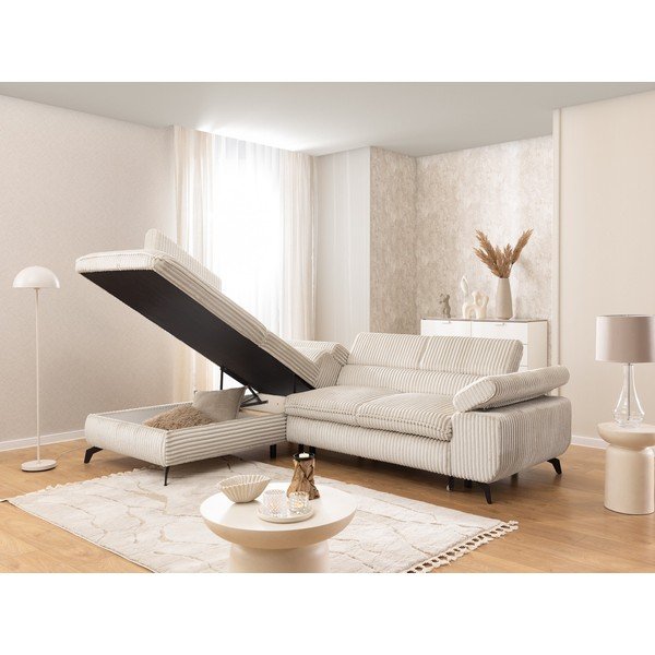 Krémová manšestrová rohová pohovka (levý roh/do L) Marbeya  – Ropez-image-4