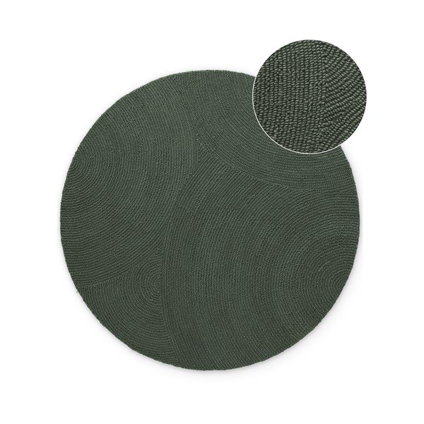 Tmavě zelený ručně tkaný vlněný kulatý koberec ø 120 cm Calmio – Hanse Home