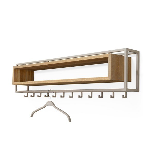 Nástěnný věšák z dubového dřeva v přírodní barvě/taupe s poličkou 118 cm School – Spinder Design