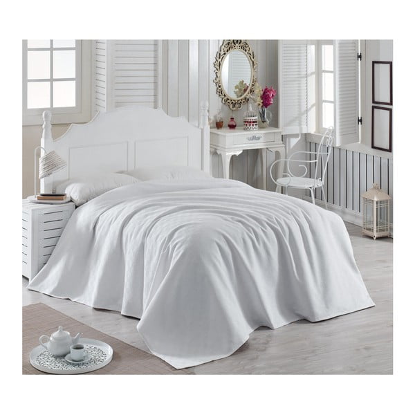 Bílý bavlněný lehký přehoz přes postel Magnona, 200 x 240 cm