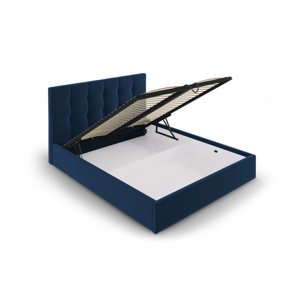 Tmavě modrá čalouněná dvoulůžková postel s úložným prostorem s roštem 160x200 cm Nerin – Mazzini Beds-image-3
