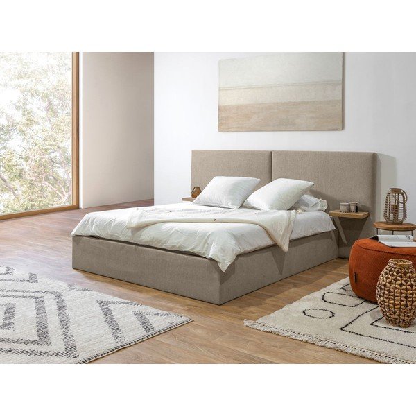 Béžová čalouněná dvoulůžková postel s úložným prostorem s roštem 160x200 cm Blandine – Bobochic Paris-image-2