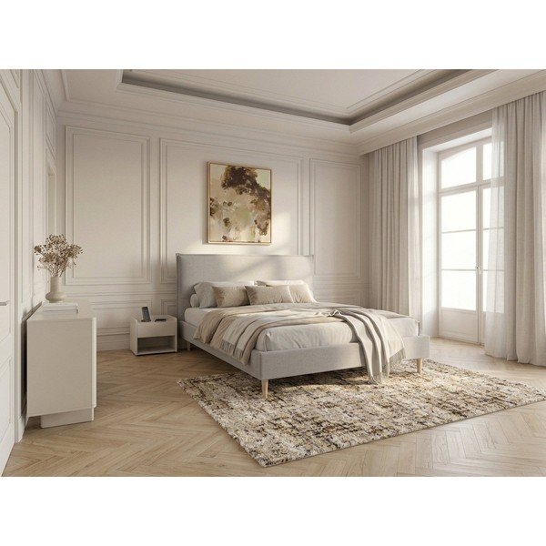 Světle šedá čalouněná dvoulůžková postel s roštem 160x200 cm Sary – Bobochic Paris-image-1