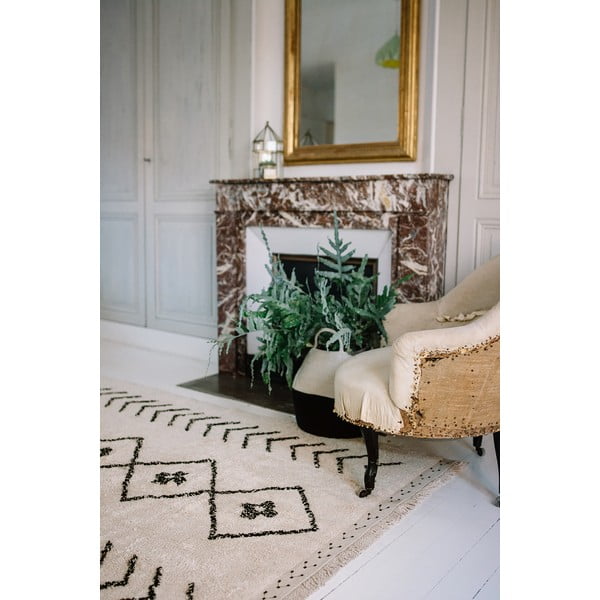 Krémový pratelný ručně tkaný bavlněný koberec 170x120 cm Bereber Rhombs – Lorena Canals-image-4