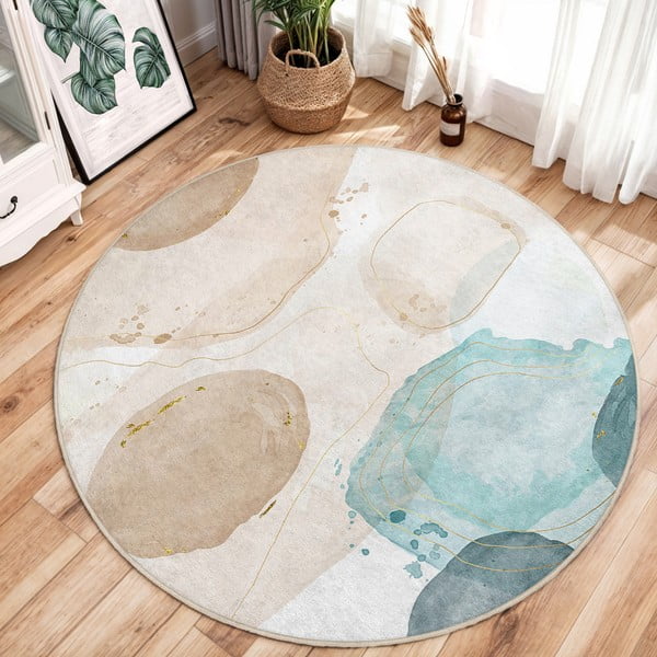 Modro-béžový pratelný kulatý koberec ø 120 cm Puddle – Mila Home-image-1