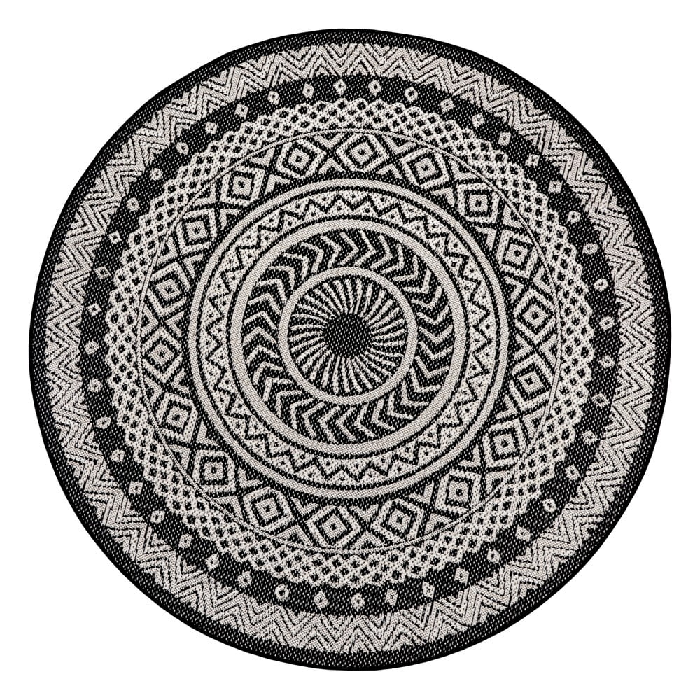 Černo-šedý venkovní koberec Ragami Round, ø 120 cm