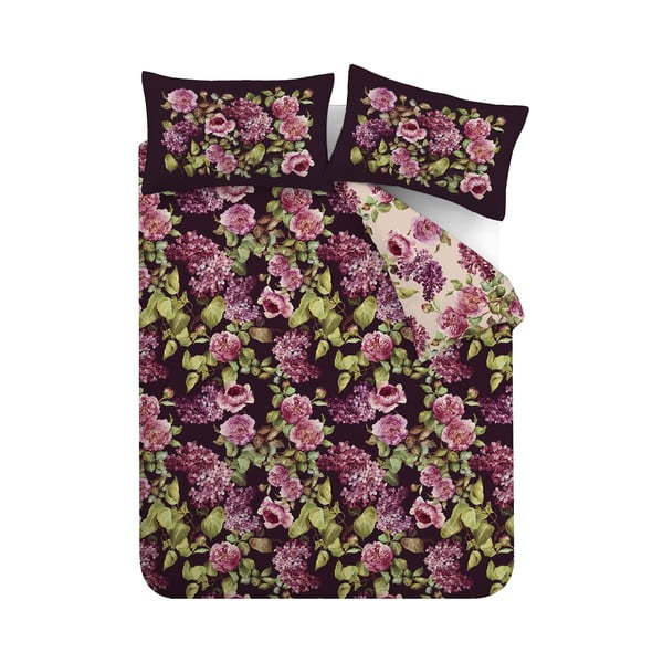Fialové bavlněné povlečení na dvoulůžko 200x200 cm Pia Floral – RHS