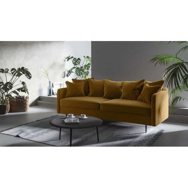 Medově žlutá sametová pohovka Ghado Esme, 214 cm-image-1