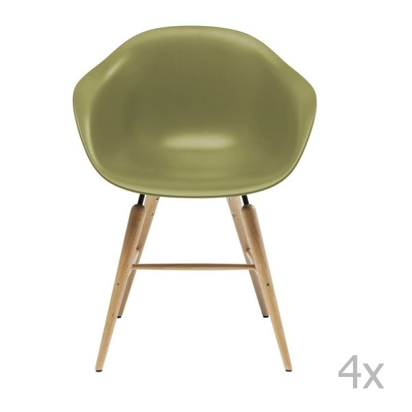 Sada 4 zelených jídelních židlí s podnožím z bukového dřeva Kare Design Forum
