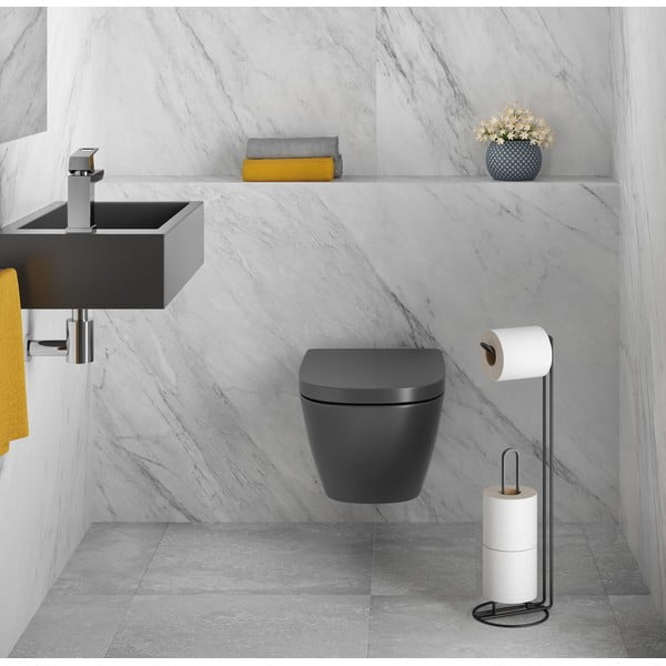 Černý stojan na toaletní papír s držákem Metaltex Origin-image-1