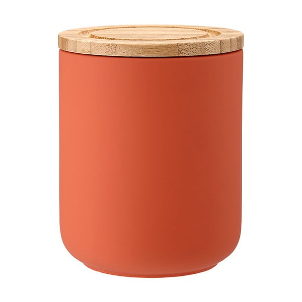 Oranžová keramická dóza s bambusovým víkem Ladelle Stak, výška 13 cm