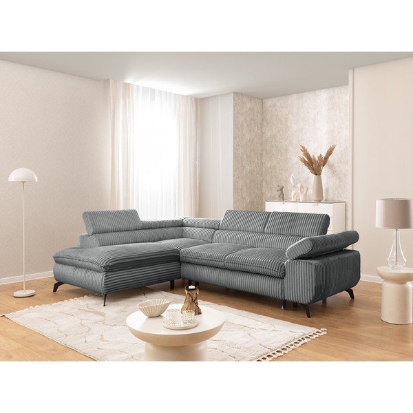 Šedá manšestrová rohová pohovka (levý roh/do L) Marbeya  – Ropez-image-1