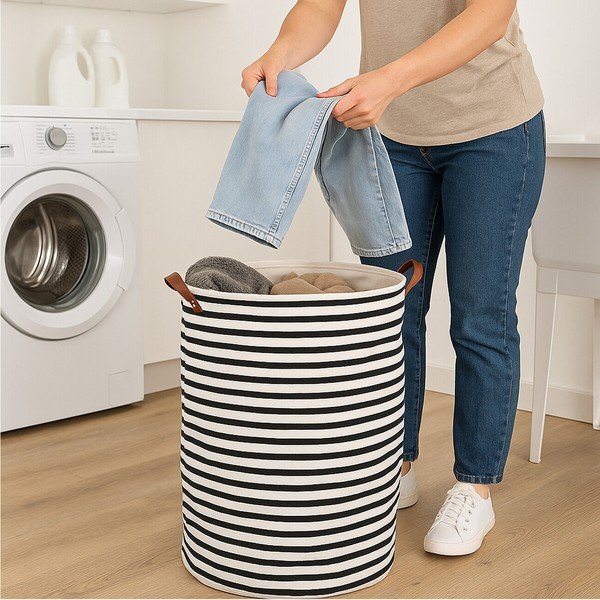Černobílý látkový koš na prádlo 54 l Stripe – Premier Housewares-image-3