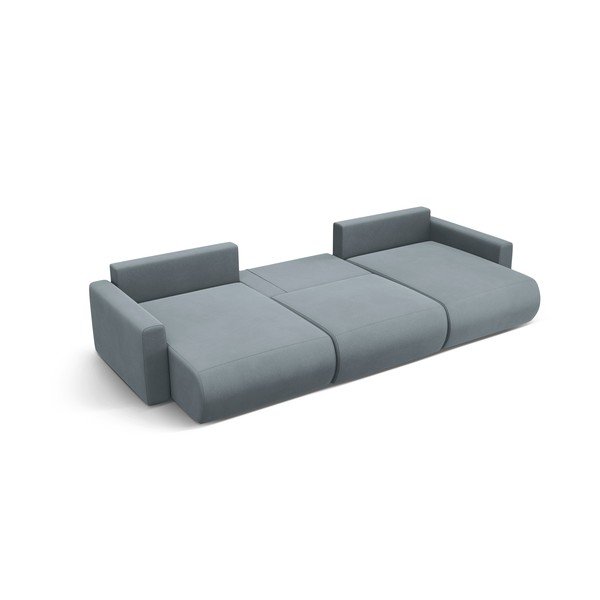 Šedomodrá sametová rozkládací rohová pohovka s úložným prostorem  (do "U") Belfast – Cosmopolitan Design-image-3