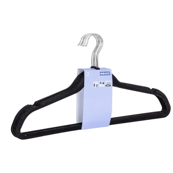 Sada 5 černých plastových ramínek na oblečení Wenko Flocking-image-1