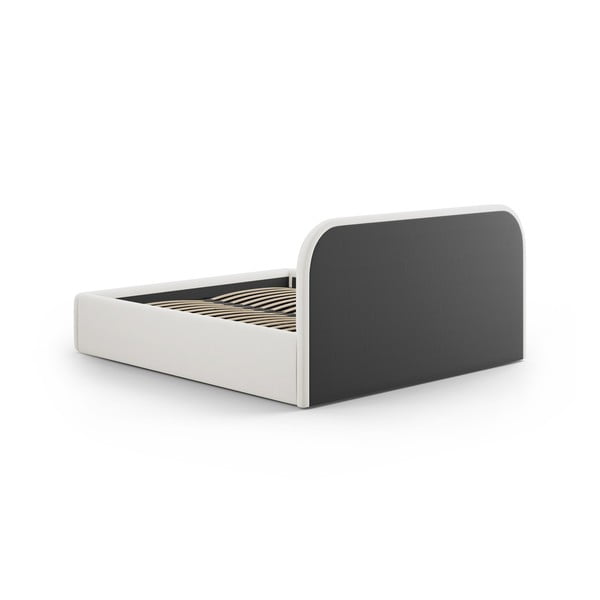 Béžová čalouněná dvoulůžková postel s úložným prostorem s roštem 140x200 cm Juno – Windsor & Co Sofas-image-4