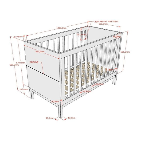 Bílá postýlka z borovicového dřeva 60x120 cm Eva – Vipack-image-2