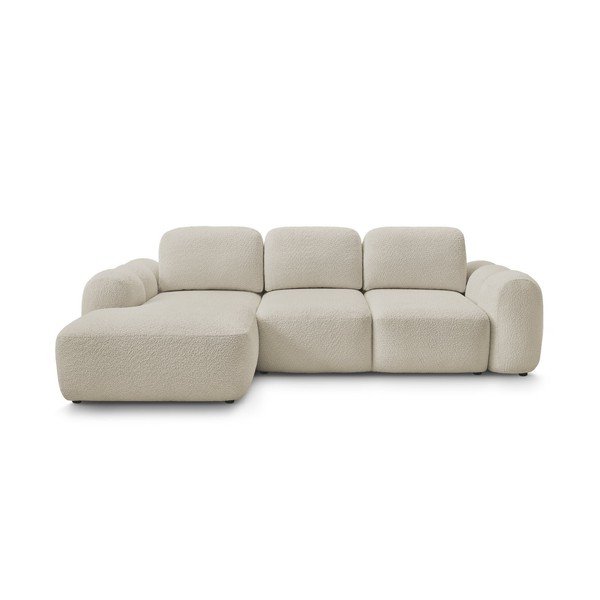 Béžová rozkládací/s úložným prostorem rohová pohovka z textilie bouclé (levý roh/s lenoškou) Montaigne – Bobochic Paris