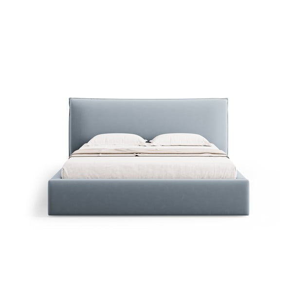 Světle modrá čalouněná dvoulůžková postel s úložným prostorem a roštem 160x200 cm Elio – Milo Casa-image-4