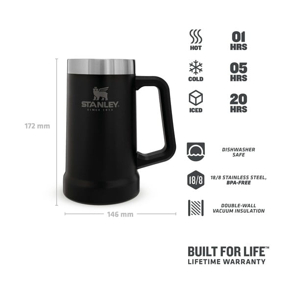 Černý termo hrnek z nerezové oceli 700 ml The Big Grip Beer Stein Black – Stanley-image-4