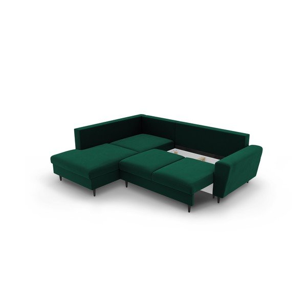 Zelená sametová rozkládací/s úložným prostorem rohová pohovka (levý roh/do L) Kyoto – Cosmopolitan Design-image-3