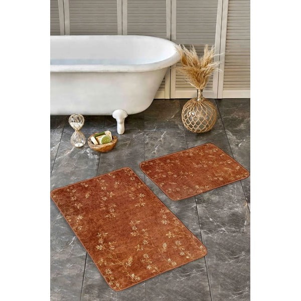 Hnědé sametové koupelnové předložky v sadě 2 ks 60x100 cm – Mila Home-image-2