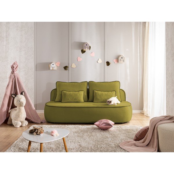 Zelená/tmavě zelená sametová rozkládací/s úložným prostorem dětská pohovka 210 cm Saga – Ropez-image-1