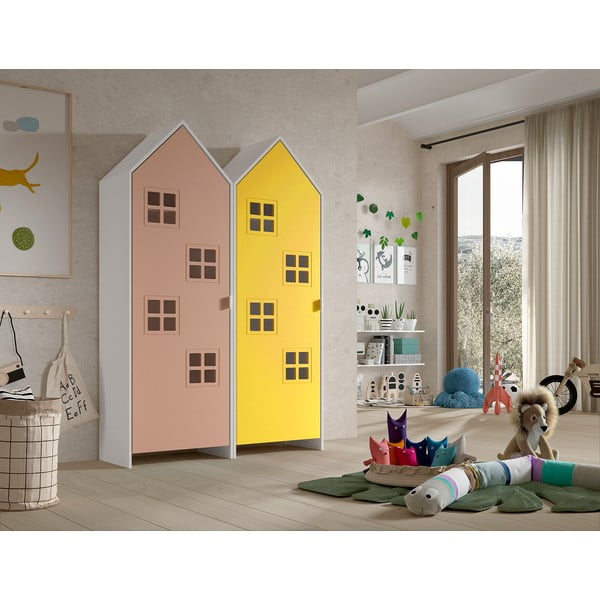 Žluto-růžová dětská šatní skříň 115x171,5 cm CASAMI BRUGES – Vipack-image-1