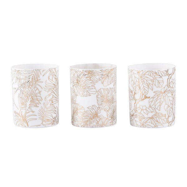 Sada 3 bílých svícnů na čajovou svíčku s potiskem ve zlaté barvě KJ Collection Nyny