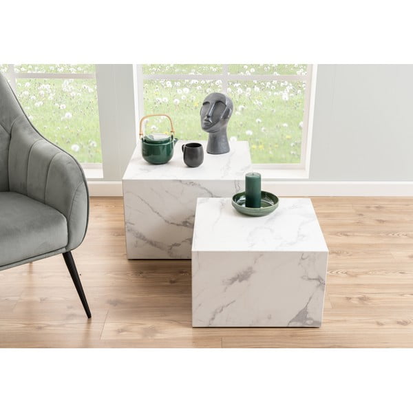 Bílé konferenční stolky v dekoru mramoru v sadě 2 ks 58x58 cm Dice – Actona-image-3