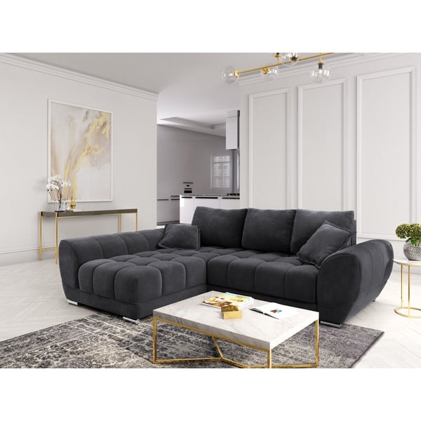 Tmavě šedá rozkládací rohová pohovka se sametovým potahem Windsor & Co Sofas Nuage, levý roh-image-1