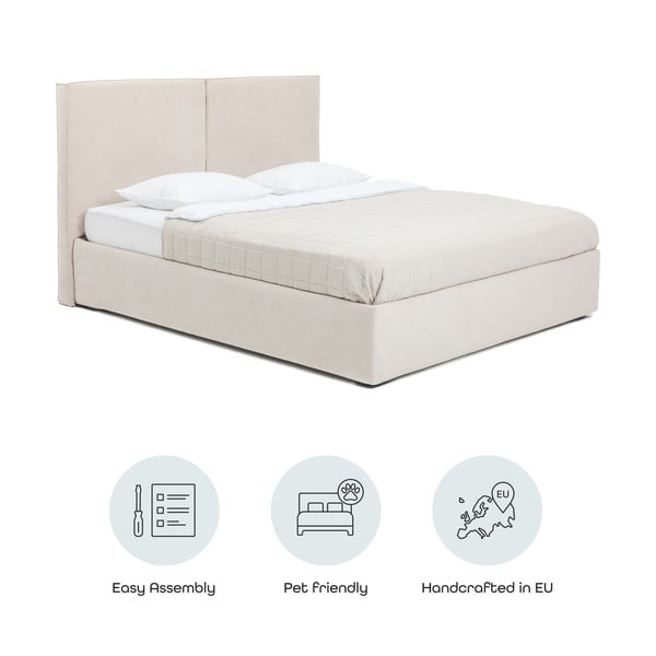 Béžová čalouněná dvoulůžková postel s úložným prostorem s roštem 180x200 cm Thessa Bold – Bonami Selection-image-4
