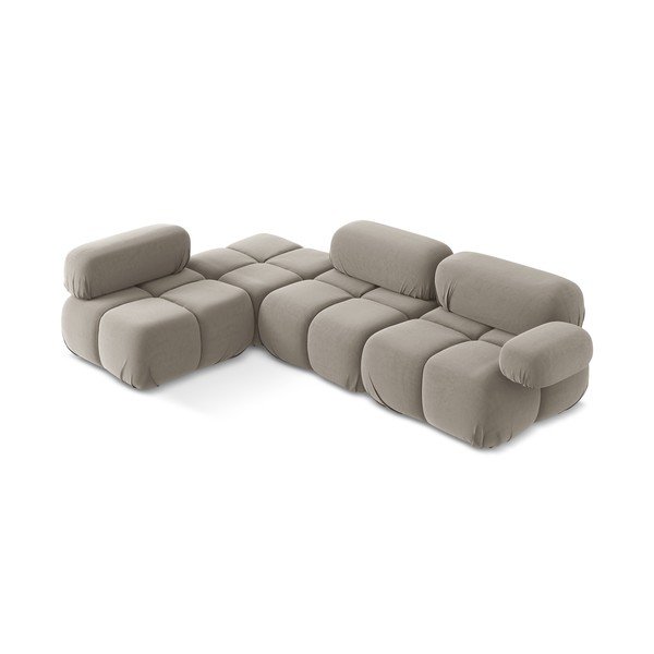 Béžová sametová modulární rohová pohovka (levý roh) Lokua – Makamii-image-1