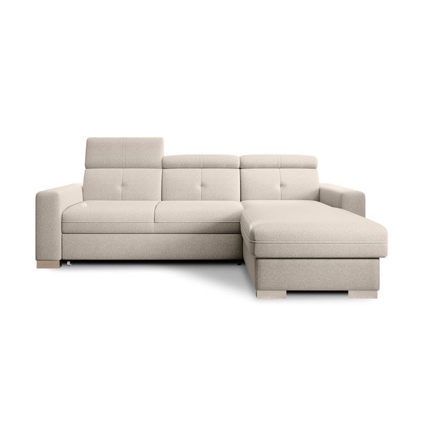 Béžová rozkládací/s úložným prostorem rohová pohovka (pravý roh/s lenoškou) Fresia – ELTAP