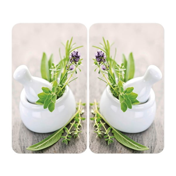 Sada 2 skleněných krytů na sporák Wenko Herbal, 52 x 30 cm
